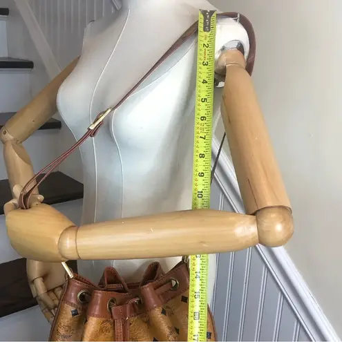 MCM Visetos Cognac Leather Monogram Bucket Tote Crossbody Shoulder Bag Near Mint