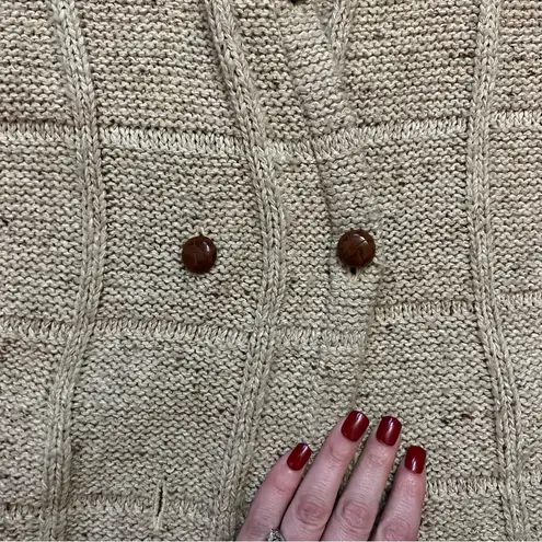 VNTG Marisa Christina Double Breasted Chunky Knit Silk Wool Cardigan Women’s L Tan Size L
