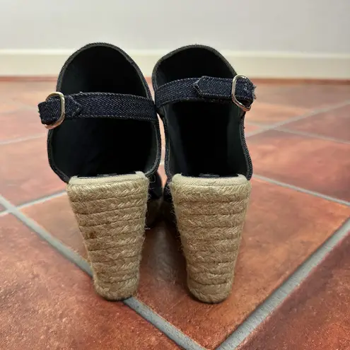 Maria Pino Denim Espadrille Slingback Open Toe Wedge Sandals Size US 9 Blue