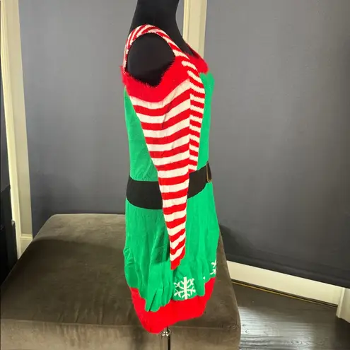 Women’s Spadehill Christmas Festive Elf Costume Sweater Dress Green Red Size S