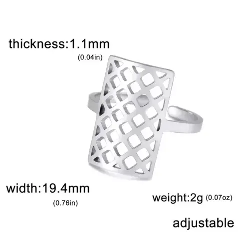 Boutique Solid Statement Ring White Gold Plated Sterling Adjustable Lattice Wide Band‎