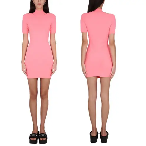 Alexander Wang NWT Logo Appliqué Mock Neck Body-Con Minidress 4KC1236032 Pink L