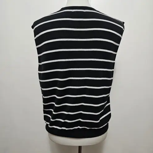 City Silk Black & White Stripe Sleeveless Crewneck Silk Blend Sweater Size XL