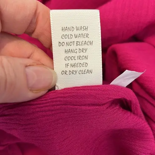 NWT Adiva bright pink LS mini dress or tunic keyhole flowy flouncy ruffles lace Pink