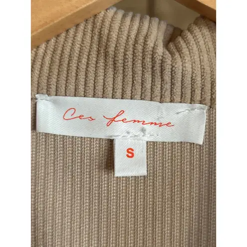 Ces Femme Corduroy Dress Sz Small Cream Zip Up Front Pockets Mini Y2K Tan