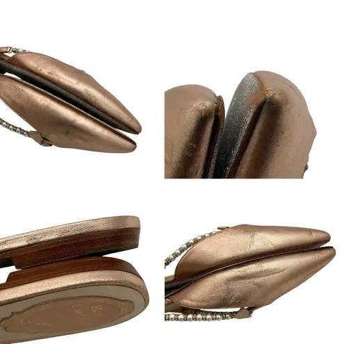 Rene Caovilla Rose Metallic Leather Flat Mules Faux Pearls Sz 38 Designer Chic Pink