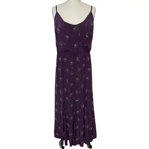 Tracy Reese NWT Anthropologie  Purple Beaded Silk Godet Slip Dress Midi Size 8