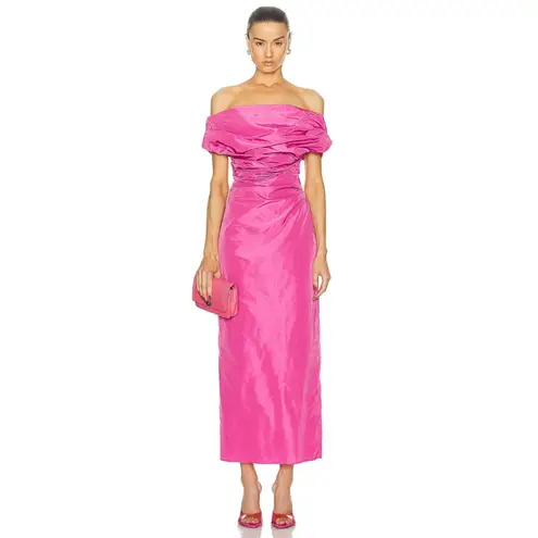 STAUD Andrea Off-Shoulder Midi Dress Size 2 Hot Pink