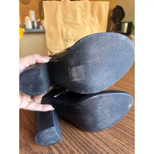 Allsaints Black Moto Shearling Fur Lined Boots Block Heels Chunky size 36 (US6)