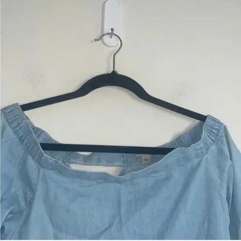Calvin Klein Jeans Blue Chambray Off the Shoulder Bell Sleeve Blouse