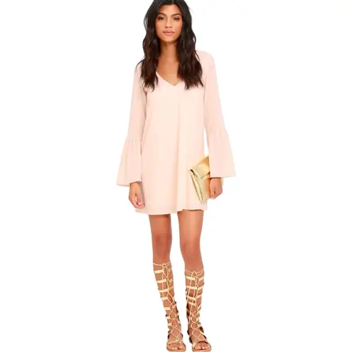 Lulu’s Far Wanderings Peach Long Sleeve Shift Dress Orange Size XS