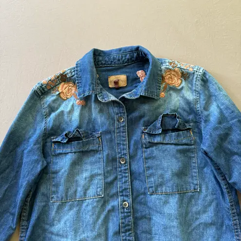 Driftwood “Penny” Floral Embroidered Denim Shirt