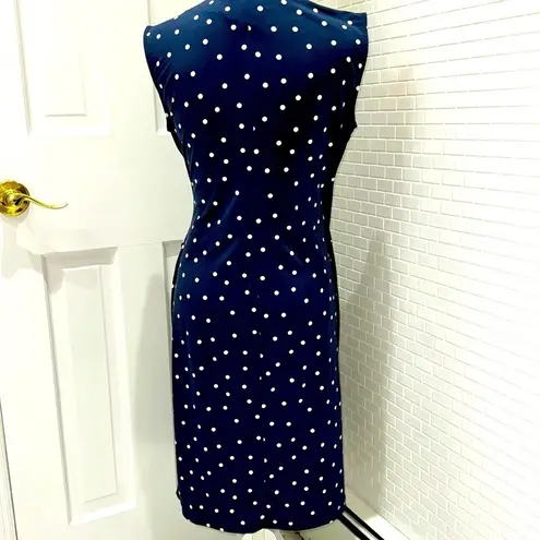 Banana Republic  blue with white polka dots poly/spandex faux wrap dress. Size SP