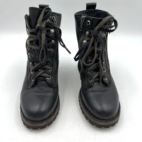 Ash Black Leather Lug Sole Boots Lace Up Moto Ankle Booties