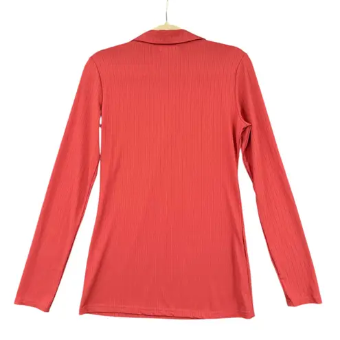 For G and PL Coral Long Sleeve Ribbed Button Placket Collared Polo Shirt Small Pink