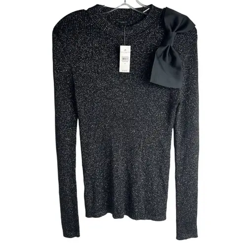 Ann Taylor Factory Women's M Black Metallic Sweater Bow Detail Pullover Size M