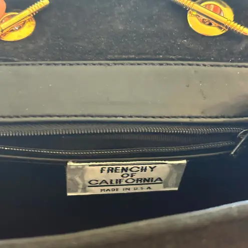 Vintage Frenchie of California Black Suede Bag / Purse Gold Chain