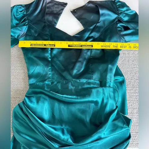 Vintage 80s Dk Green Satin Backless Oversized Bow Floor Length Prom Dress AS IS Size undefined
