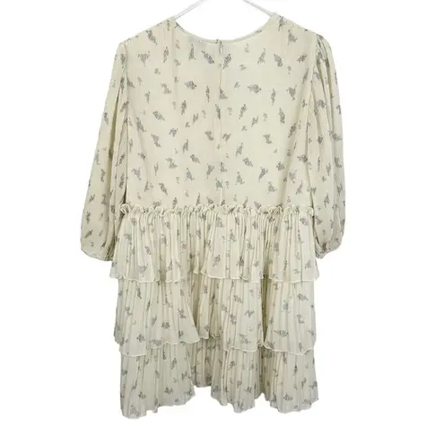 Ganni Size 40/ US Large Floral Print Pleated Georgette Babydoll Mini Dress