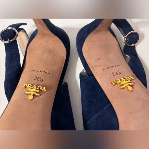 Prada  suede navy d’Orsay open toe sling back heel size 38 1/2 EU