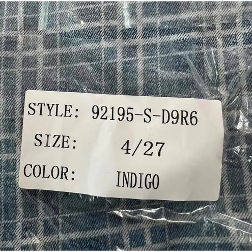 Tractr High Rise Plaid Denim Shorts 4/27 Blue