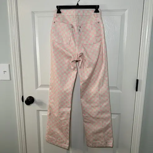 The RAGGED Priest Spectre Jeans Checkerboard Pink White Wide Leg Womens 26