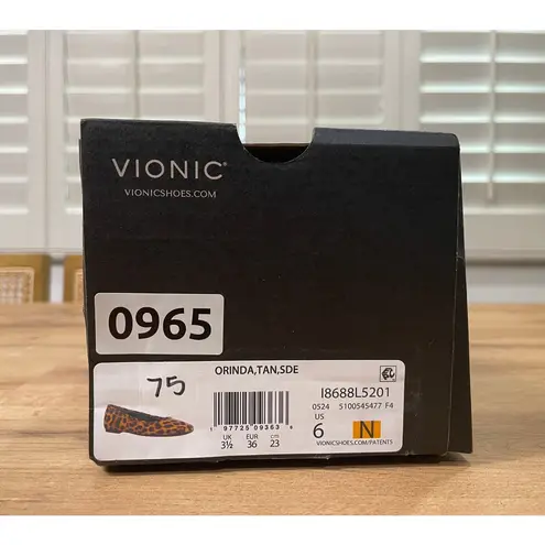 Vionic Orinda Ballet Flats Dark Brown Leopard Print Size 6 Narrow NIB Square Toe