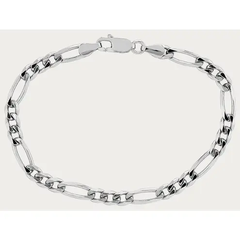 Boutique NEW Unisex Rhodium Plated 925 Sterling Silver Figaro Chain Bracelet, 8”
