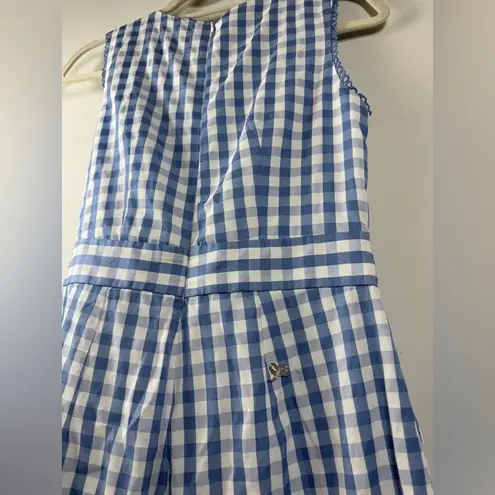 Plains & Prints Blue & White Gingham Embroidered Sleeveless Knee Length Jumpsuit Size 4