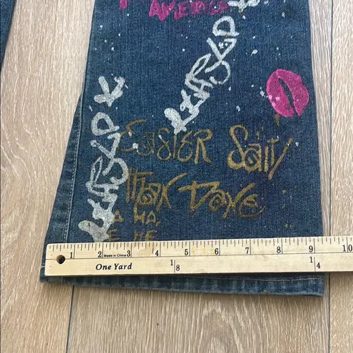 Blue Asphalt Y2K Graffiti Print Jeans Women’s Size 1 Low Rise Bootcut Punk