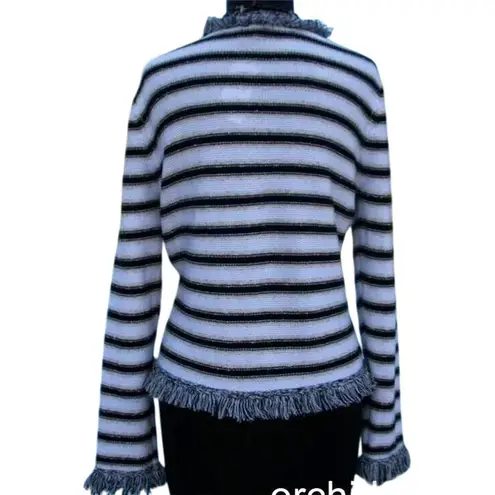 Cache  Knit Top Jacket Sweater M/L Metallic Kissed Eyelash Trim Stretch $128 NWT