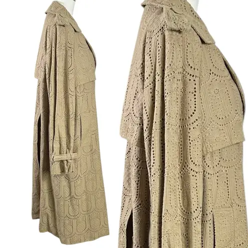 Farm Rio Khaki Pineapple Cotton Eyelet Trench Coat Size Large Neutral Bohemian