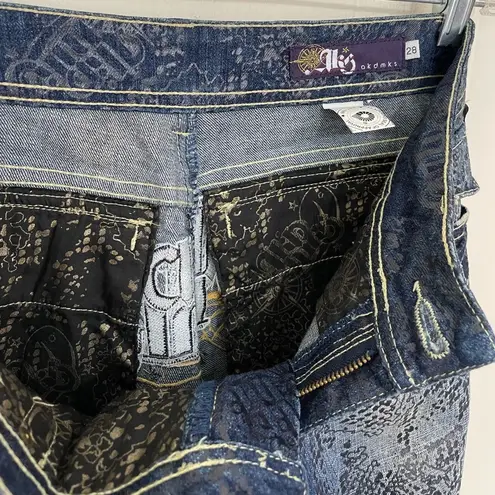 Akademiks Low Rise Boot Cut Jeans Embellished Lace Flap Pocket Women’s Size 28