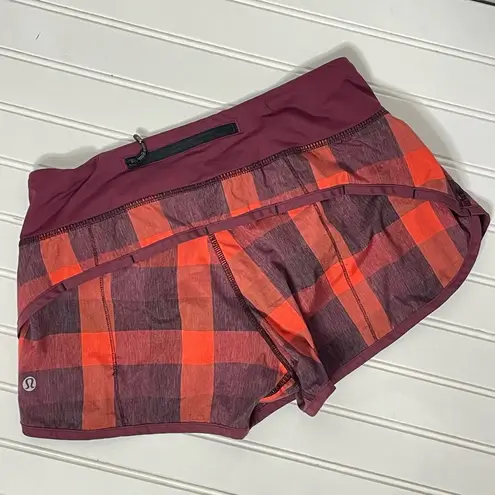 Lululemon  Plaid Shorts Yama Check Heathered Red Sz 4