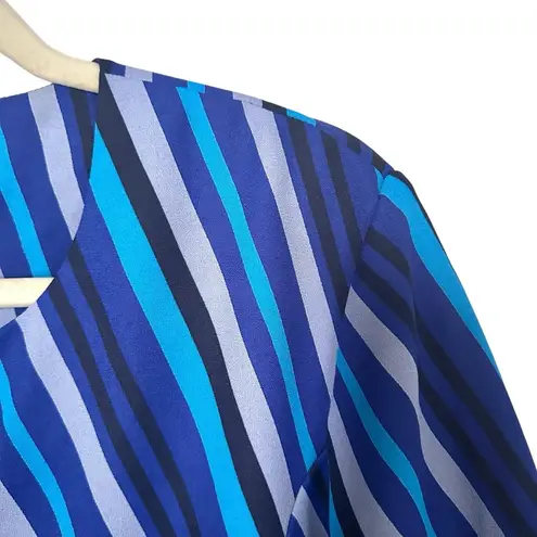 Leslie Fay 90's Vintage Women’s Sz 12 Blue Stripe Top Button Up Short Sleeve