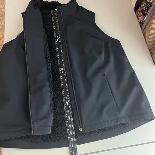 J Jill Fit Vest Women XL Black Faux Fur Sherpa Lined Full Zip Sleeveless Pockets