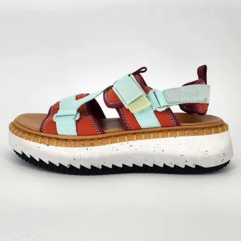 Chloé Lilli Multi-Strap Platform Sandals Orange/Teal EU 38 (US 7.5–8)