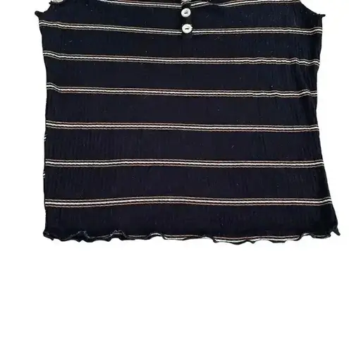 Iris  Sleeveless Striped Soft Casual Black Bohemian  Tank Top S #1046