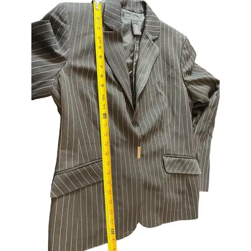 Apostrophe Stretch Two Piece Black Pin Striped One Button (Snap) Skirt Suit 12