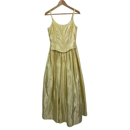 VTG 90s Jessica McClintock Gunne Sax Prom Ball Gown Yellow Satin Corset Size 8