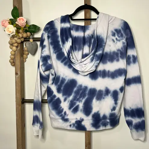 J Crew Long Sleeve V Neck Tie Dye Hoodie Sweatshirt Size Small Blue