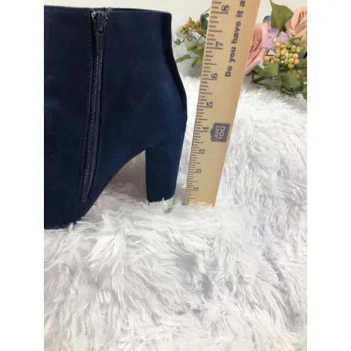 XOXO  Yardley Dress Boots Navy Faux Suede Rhinestone Heels Size 9M Zipper Side