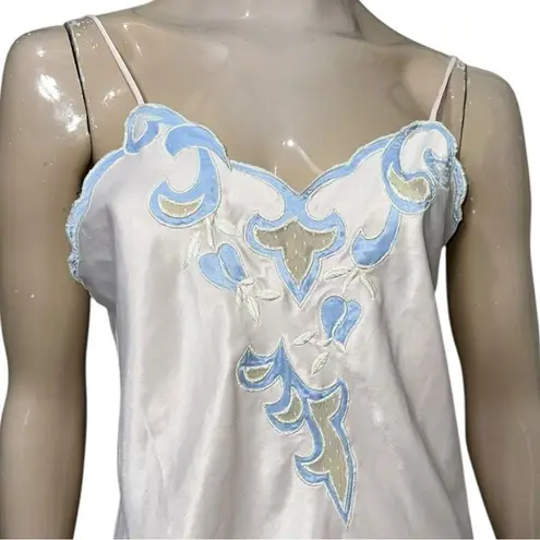 Natori Vintage Women’s Size S M Pale Pink Blue Lace Front Spaghetti Strap Gown