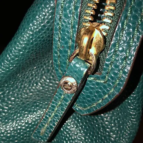 Henri Bendel CARLYLE Caviar Tumbled Teal Leather Satchel Bag with Original Strap