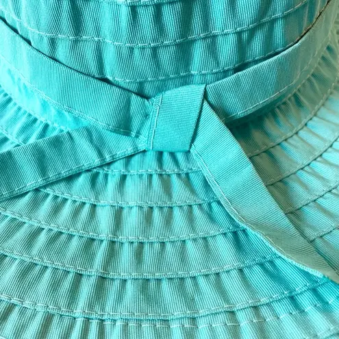 Scala Aqua Blue Sun Hat Wide Brim Ribbon Accent Summer Beach One Size Vacation