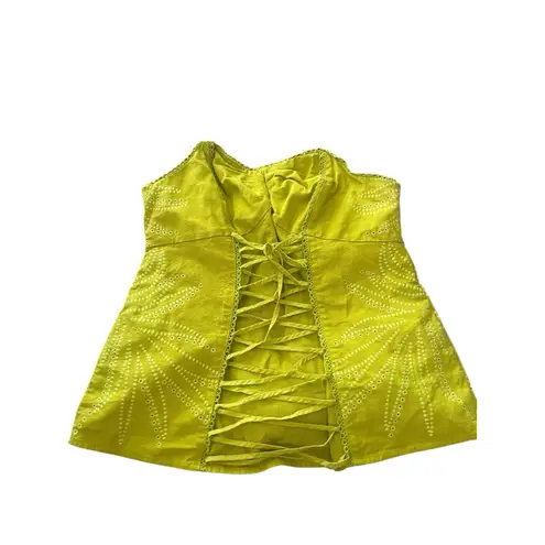 Women's Large Neon Green Yellow Boho Corset Tie Boho Festival Sleeveless Top