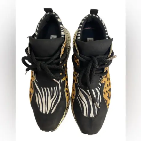 Steve Madden  Cliff Wedge Sneaker Cheetah Leopard Animal Print Cow Hair sz 8.5