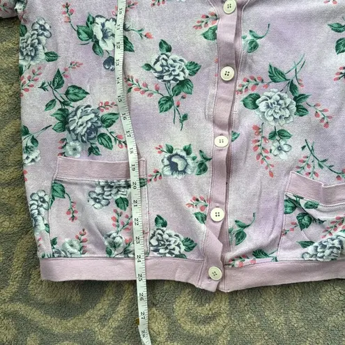 Cathy Daniels Short Sleeve Button Down Floral Cardigan Purple Medium