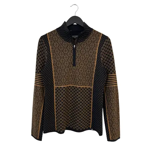 Krimson Klover Pow Zip Neck Merino Wool Sweater Pecan Nordic Jacquard Medium Tan