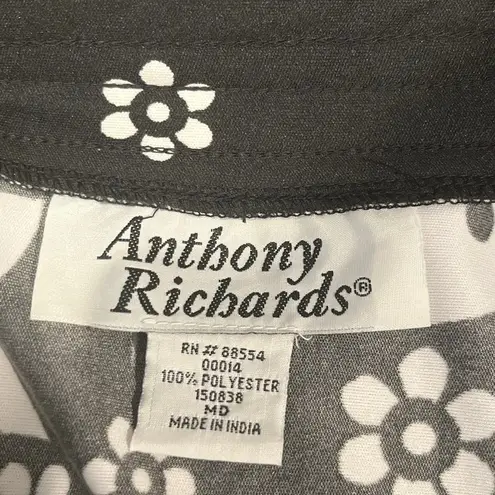 Anthony Richards Black White Floral Hawaiian SS 1/2 Zip Robe Loungewear Medium